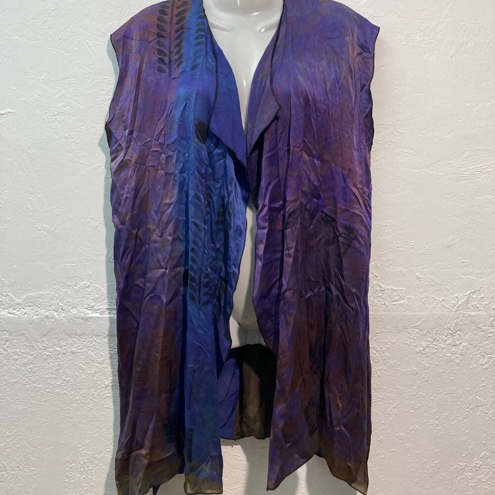 Vill's Art Silk? Kimono Open Top Purple Multicolor Art to Wear Lagenlook Rare XL